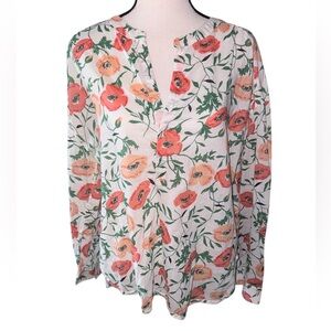 GapBody Poppy Floral Print Lightweight Spring Sheer Blouse Size Medium